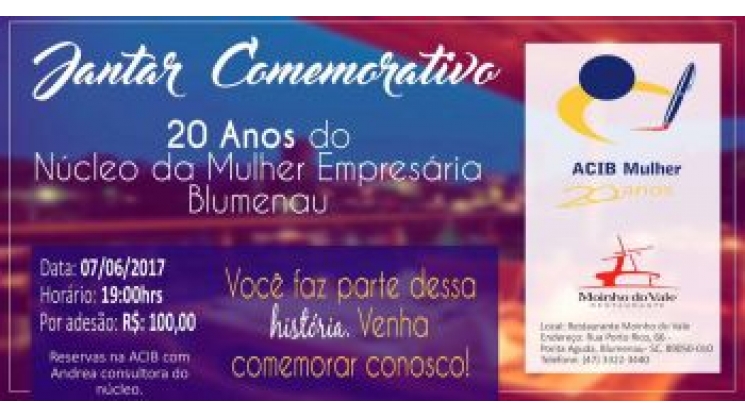 Acib Mulher comemora 20 anos com jantar festivo