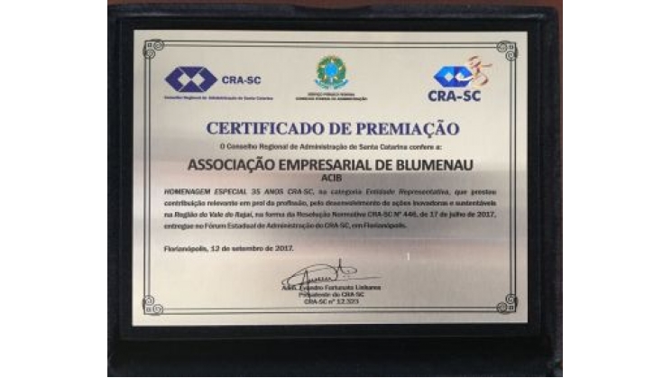 Acib recebe homenagem do CRA-SC