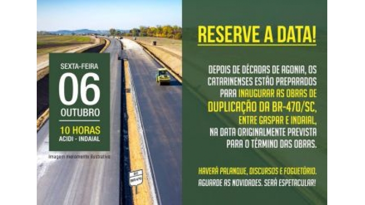 Entidades promovem inauguração da BR-470/SC sem duplicação