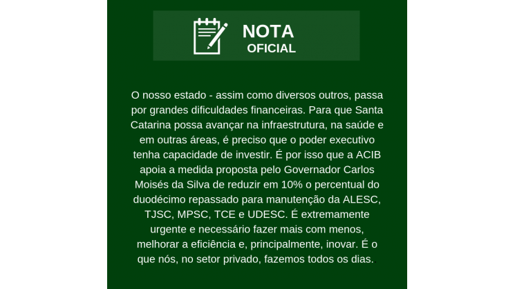 Acib divulga Nota Oficial em apoio à redução do duodécimo