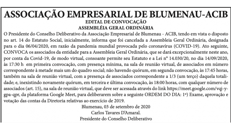 Acib realiza AGO para aprovação de contas