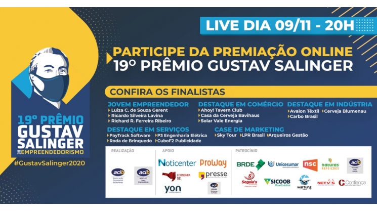 Prêmio Gustav Salinger será entregue no dia 9 de novembro com transmissão online