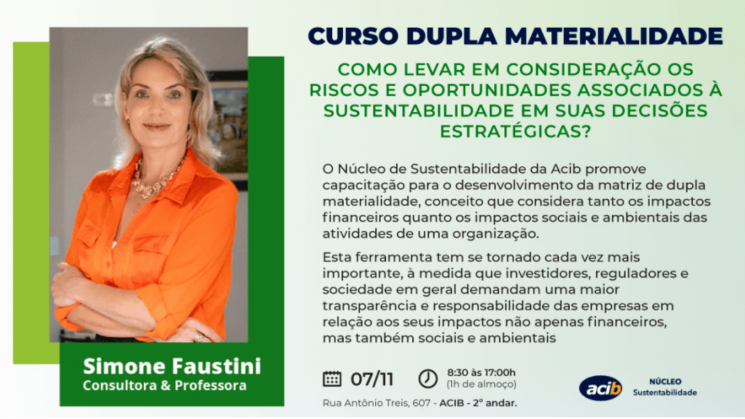 Acib oferece curso para desenvolvimento de matriz de dupla materialidade