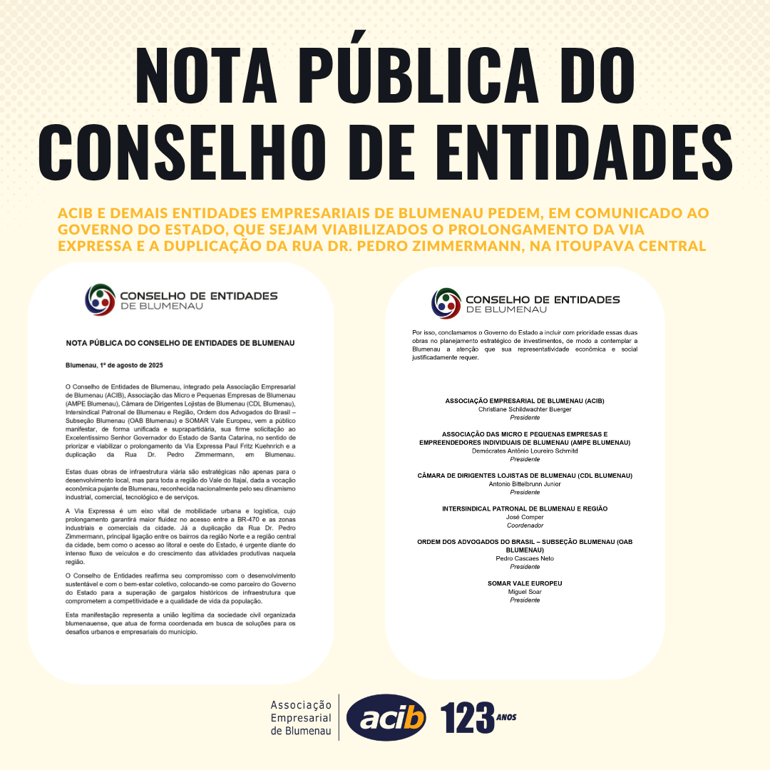 Nota Pública pede ao Governo de SC melhorias na infraestrutura de Blumenau